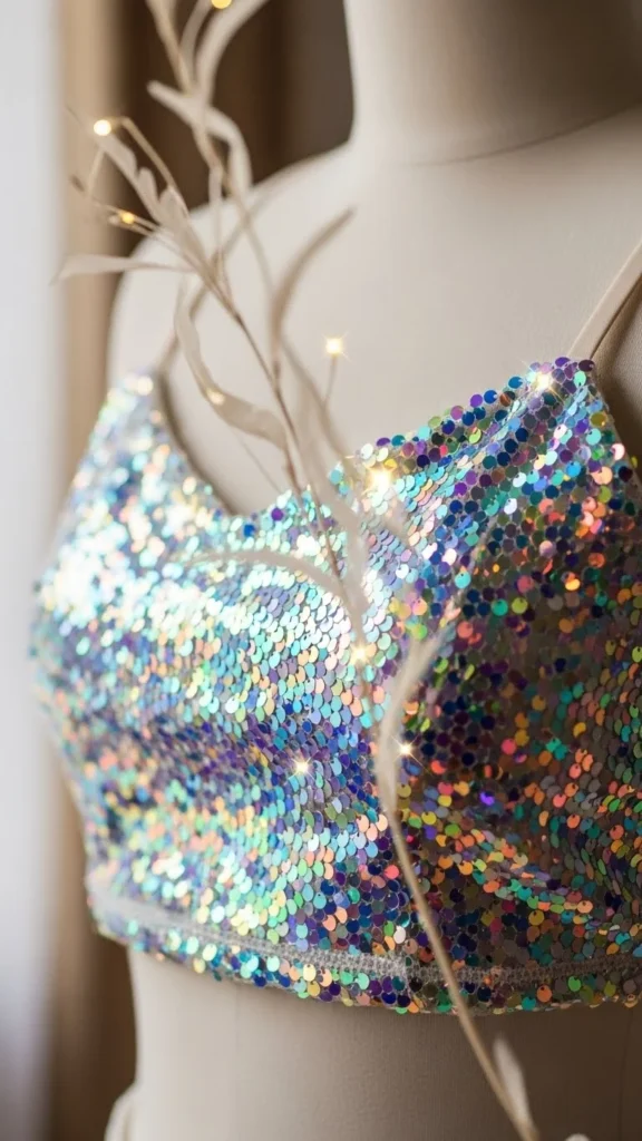 18. Holographic Sequin Crop Top