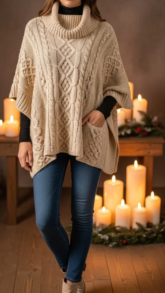 18. Knit Poncho + Skinny Jeans