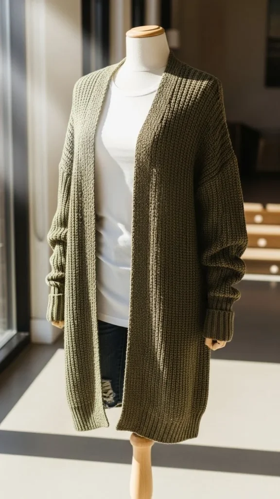 18. Longline Cardigan + Simple Tee + Boots
