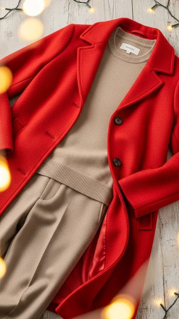 18. Red Coat With Neutral Outfit