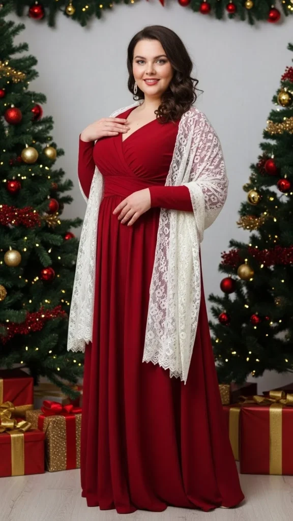 18. Red Maxi Dress with Shawl