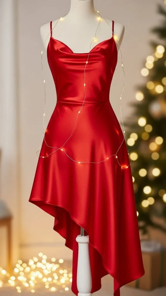 18. Red Satin Asymmetric Dress