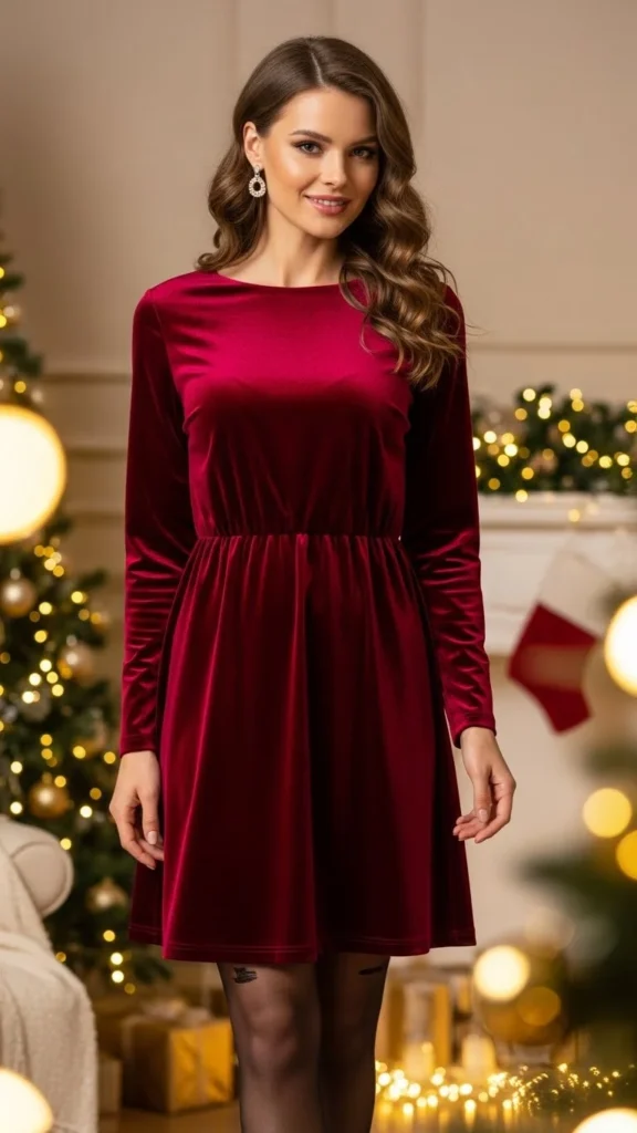 18. Velvet Dress With Sheer Tights