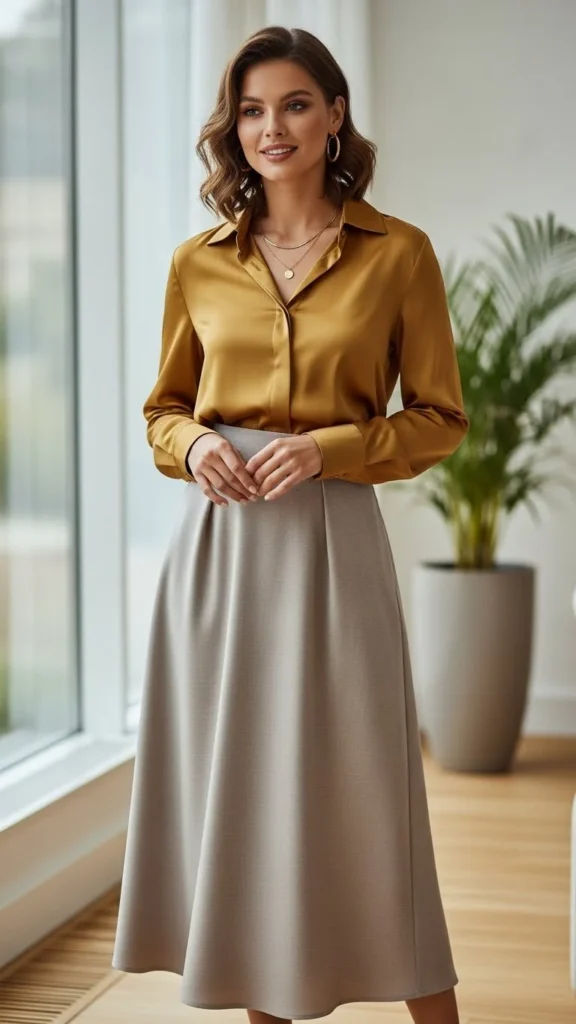 19. Gold Top with a Neutral Skirt