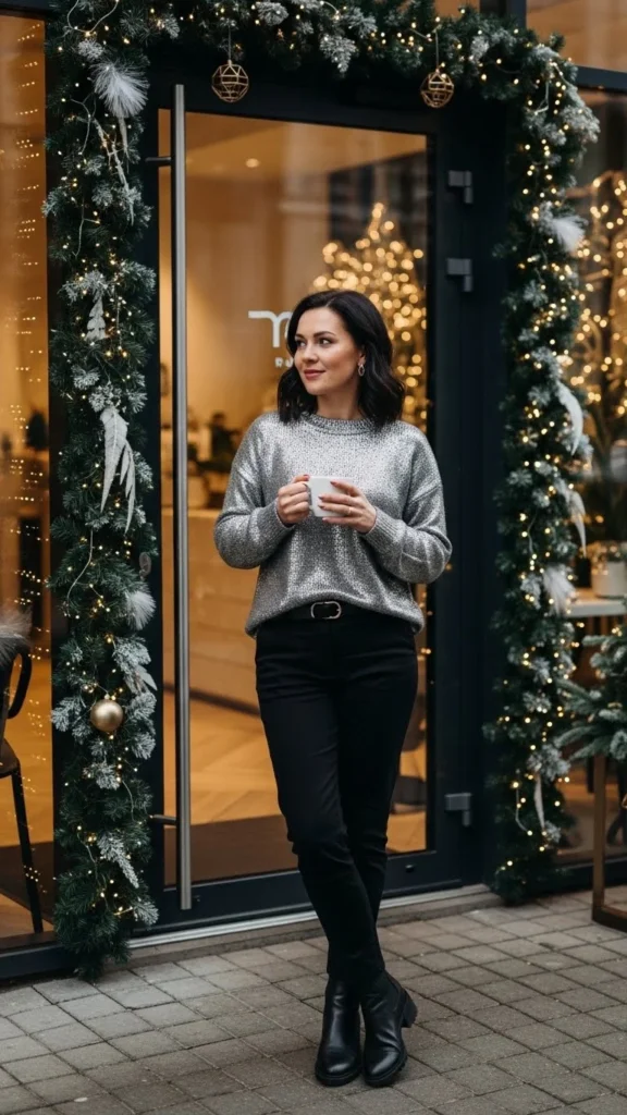 19. Metallic Silver Knit Sweater