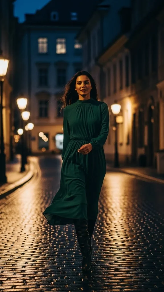 19. Midi Dress with Tall Boots