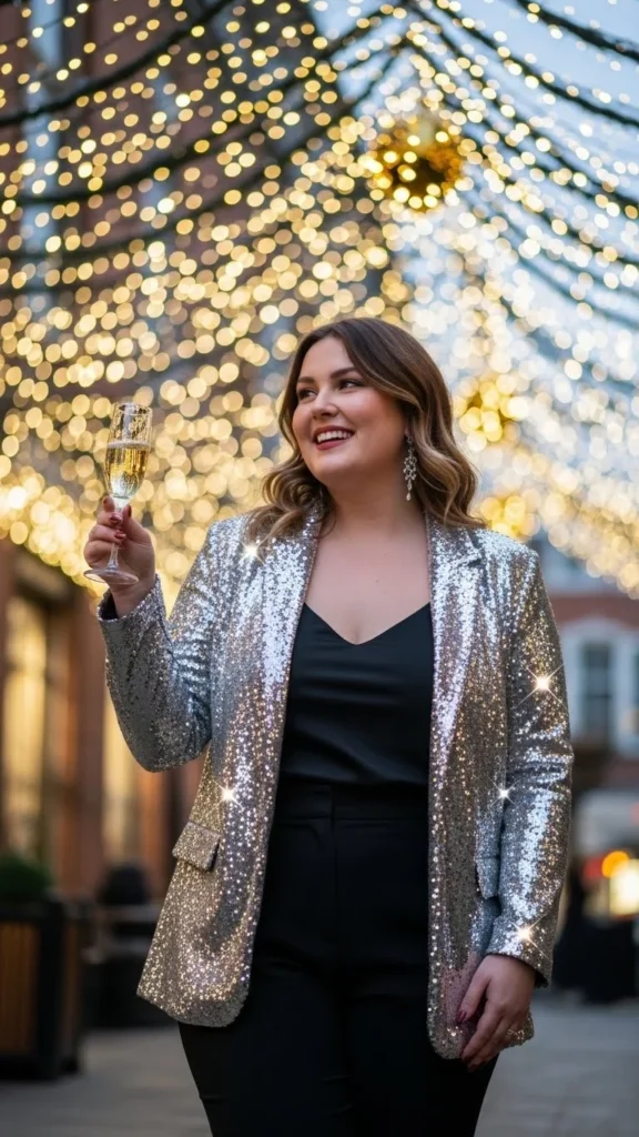 19. Sequin Blazer Over All-Black Outfit