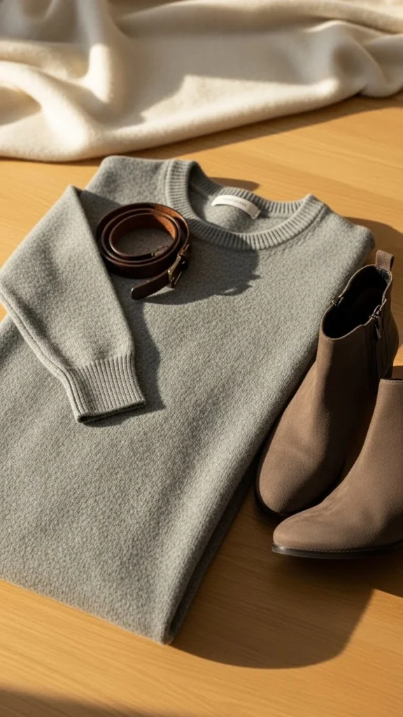 19. Soft Grey Sweater Dress With Belt