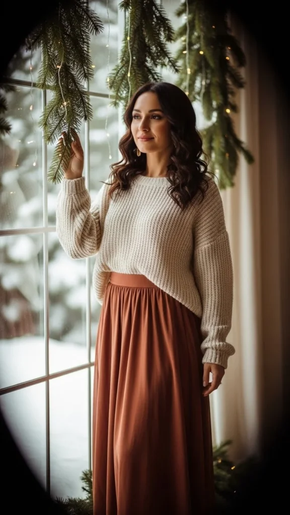 2. Maxi Skirt and Chunky Knit Combo