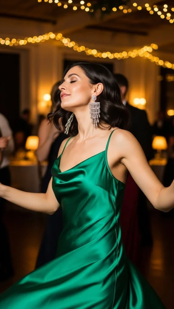 2. Satin Slip Dress with Statement Earrings