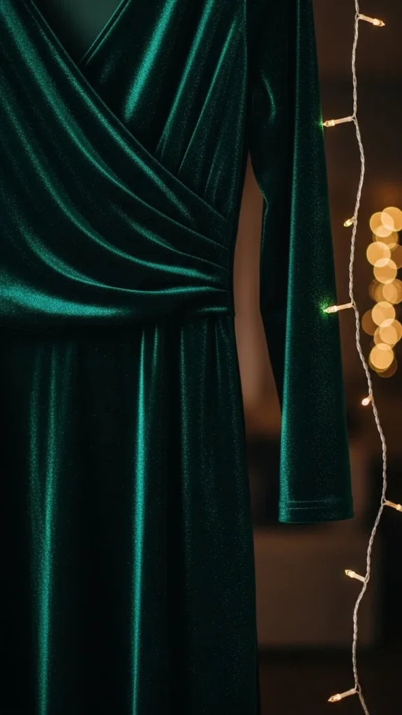 2. Velvet Green Dress With Soft Curls