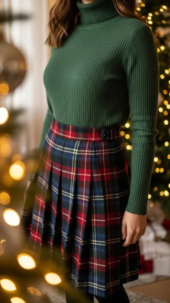 2.Plaid Skirt Styled With a Basic Turtleneck