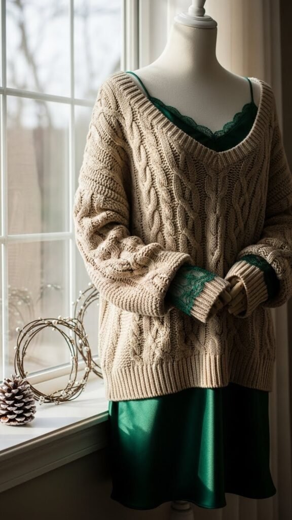 20. Cable-Knit Sweater With Satin Slip