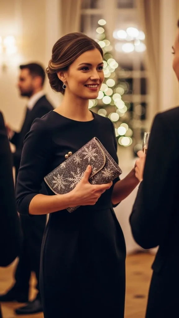 20. Simple Dress With Festive Clutch