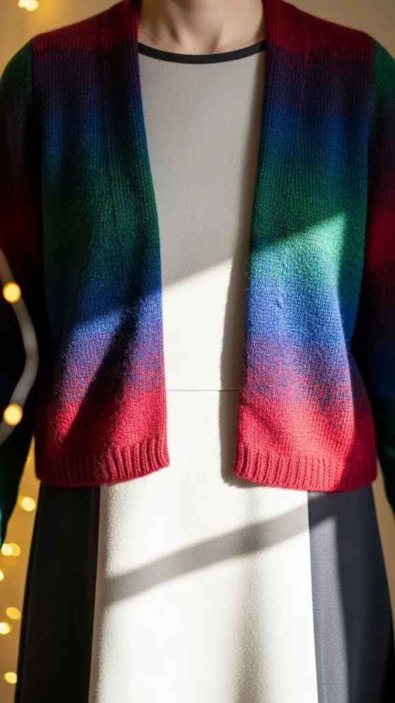 21. Jewel-Toned Cardigan With Simple Dress