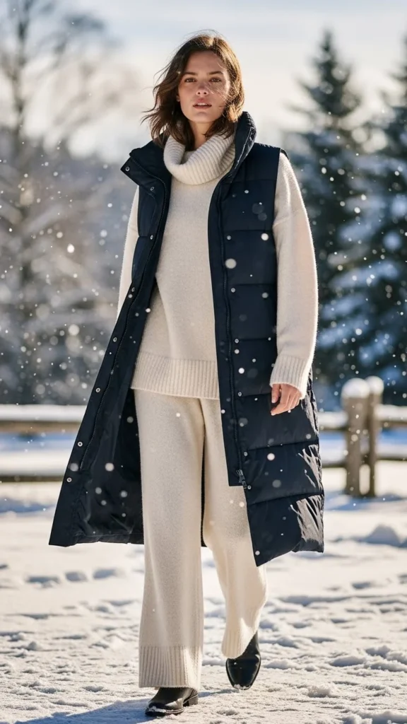 21. Long Puffer Vest + Knit Set