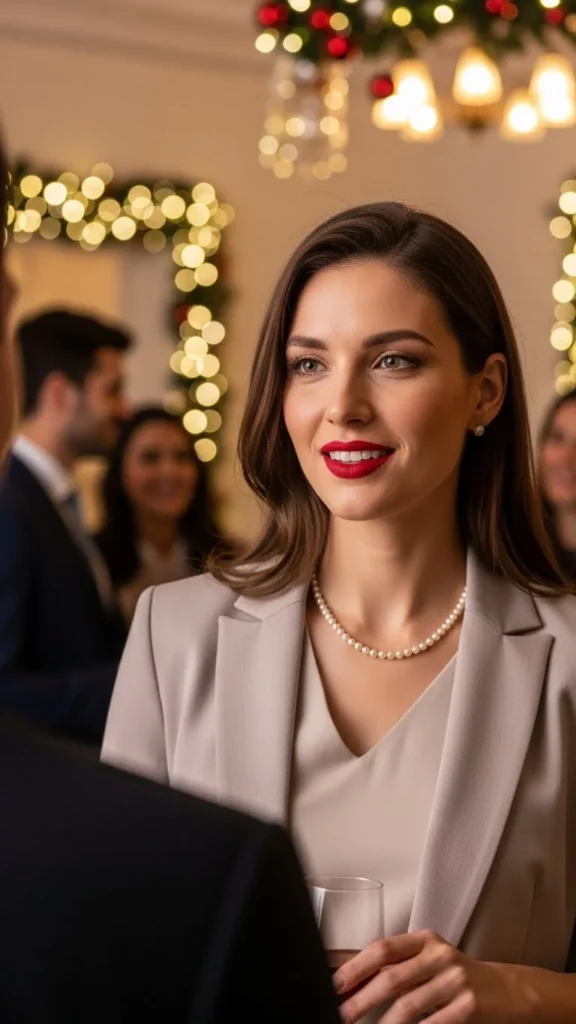 21. Neutral Outfit With Bold Lip Color