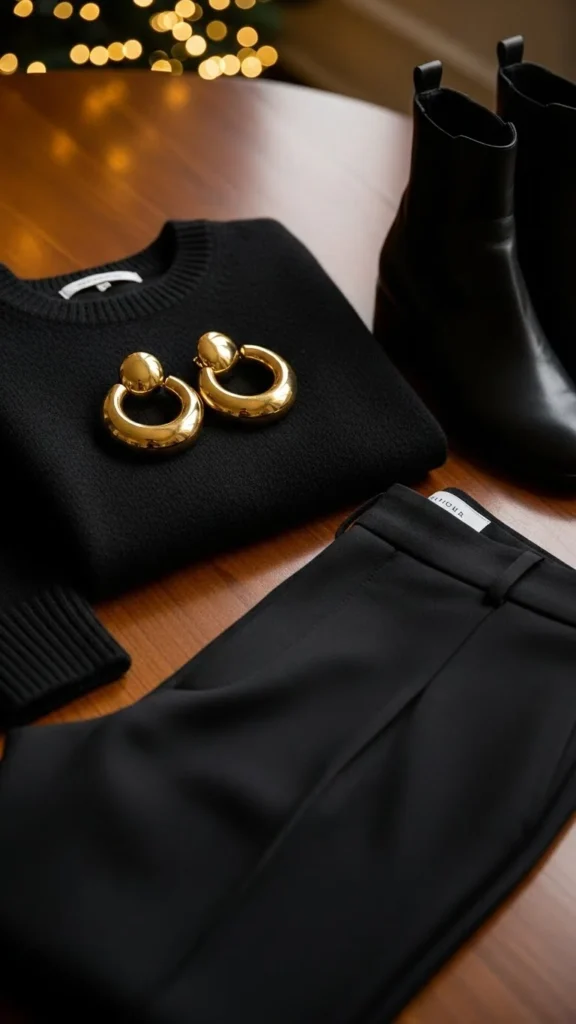 22. All-Black Outfit With Statement Earrings