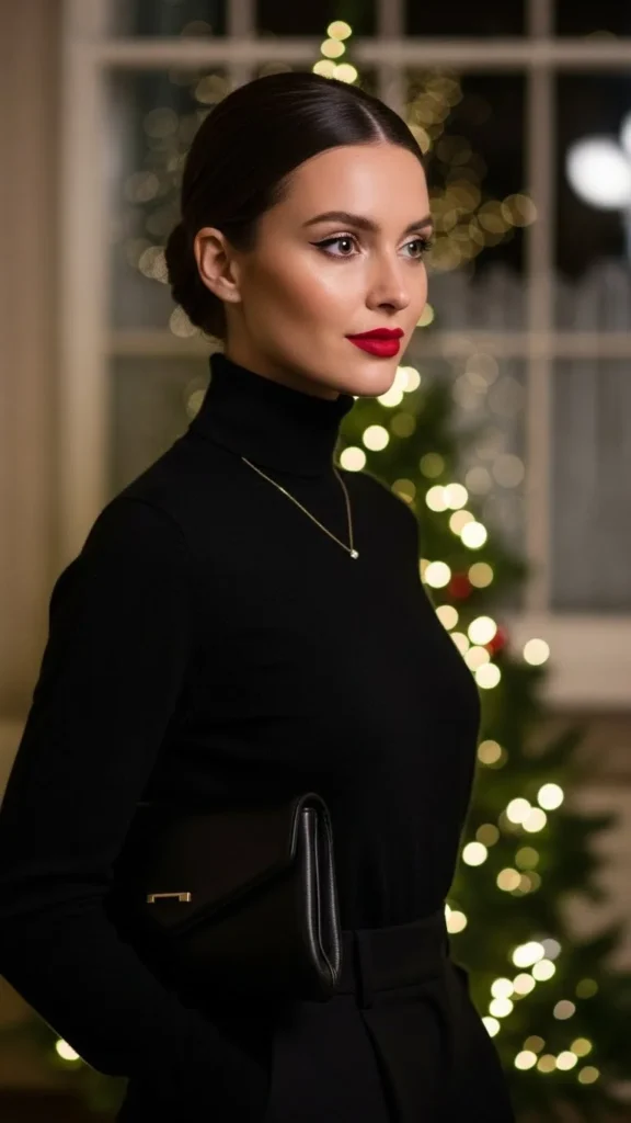 22. Minimal Outfit with Bold Lip Color