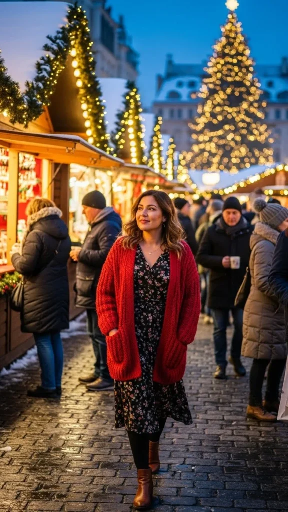 22. Red Cardigan and Dress Combo
