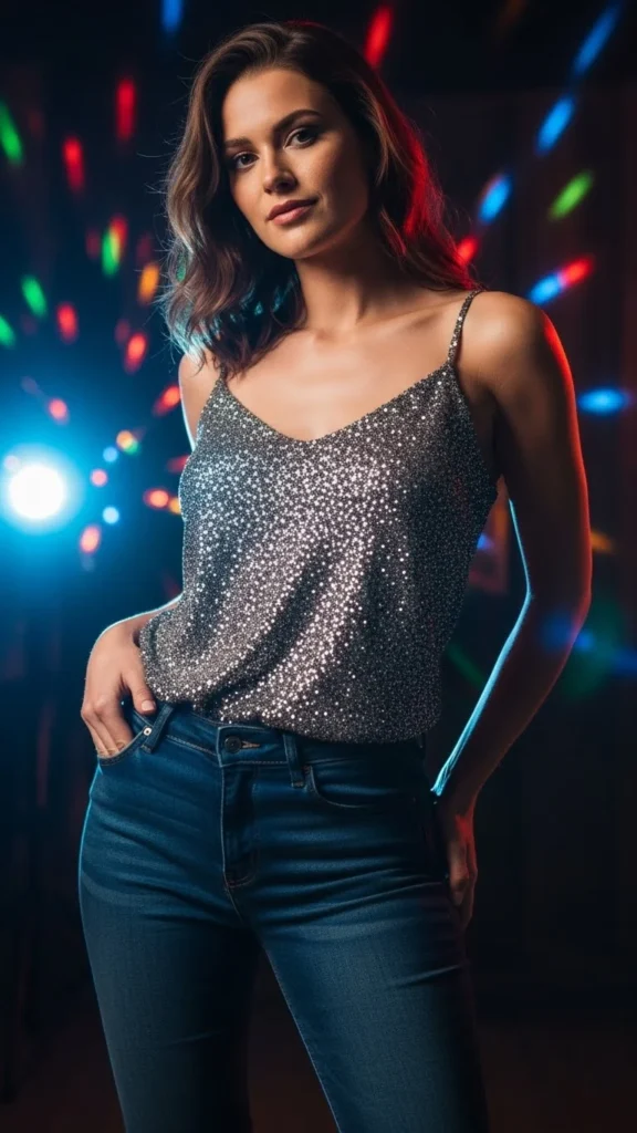 22. Sparkly Camisole with Dark Denim