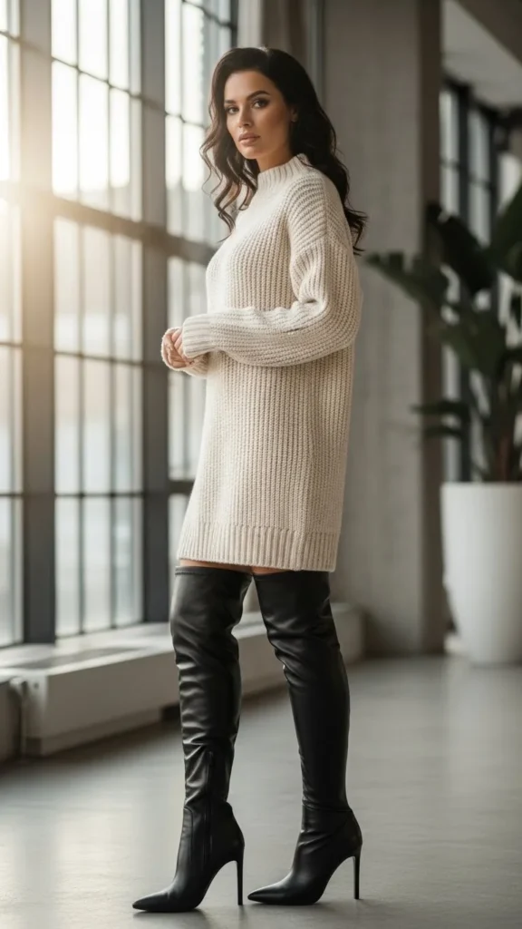 22. Sweater Dress + Knee Boots