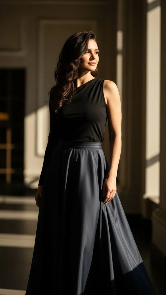 23. One-Shoulder Top with Midi Skirt