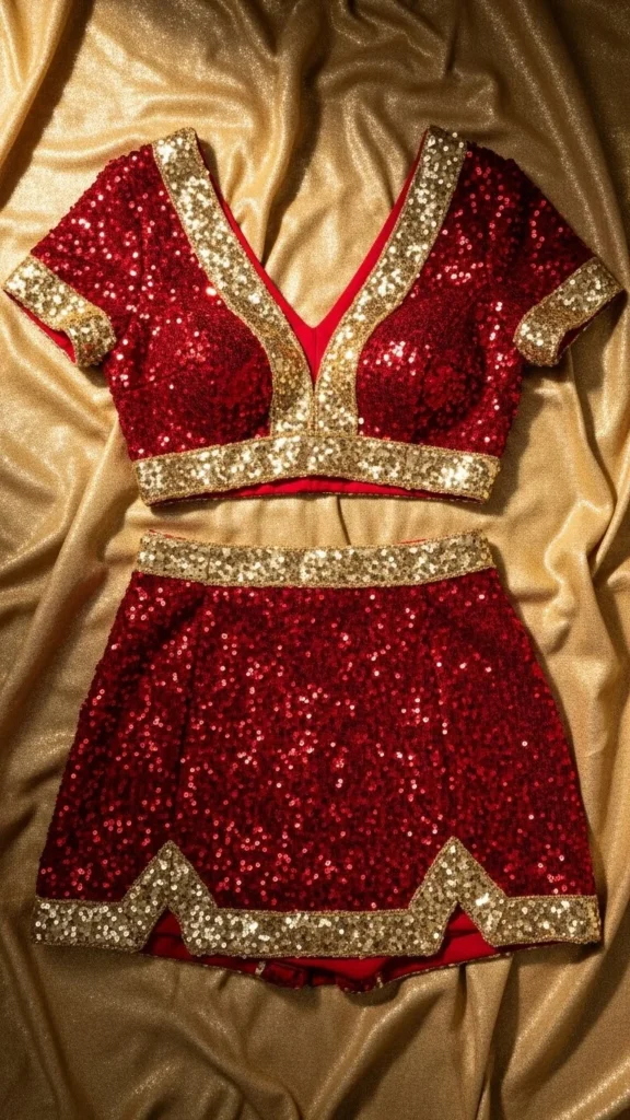23. Red and Gold Sequin Two-Piece Set