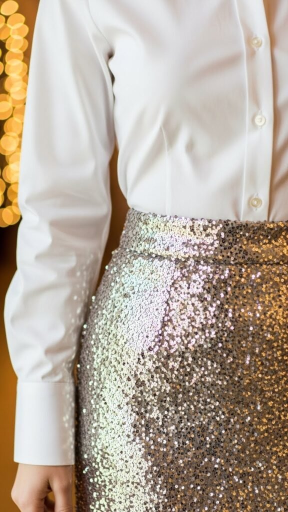 23. White Button-Down With a Sequin Skirt
