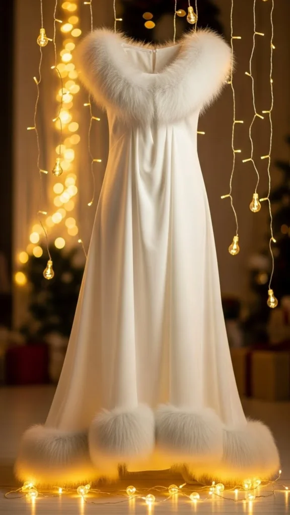 23. White Faux-Fur Trim Dress