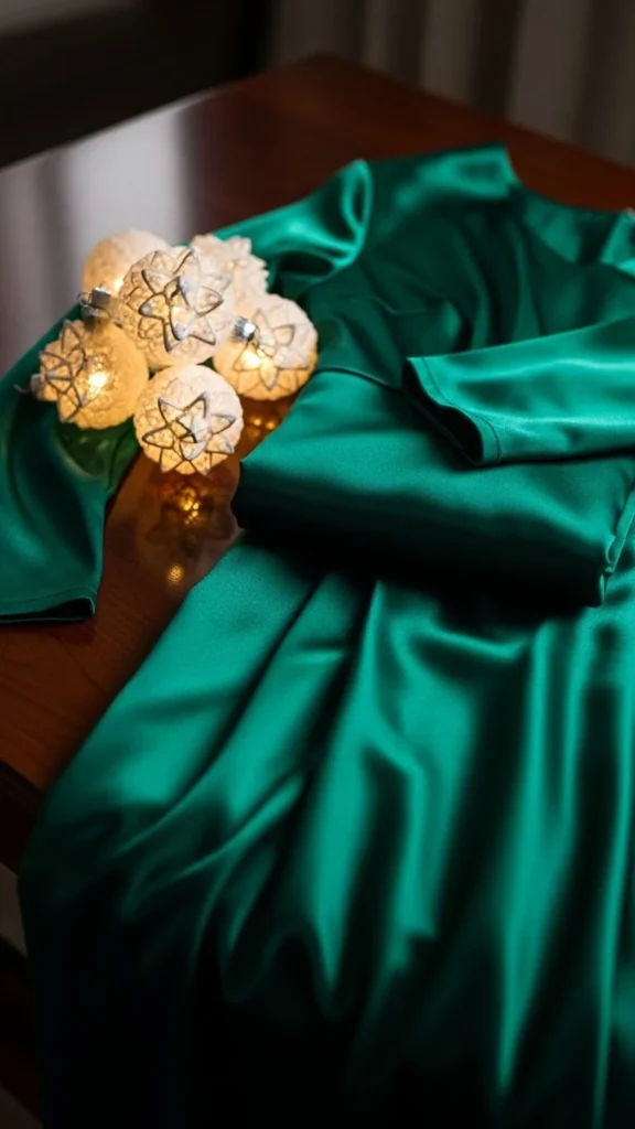 24. Deep Green Long-Sleeve Satin Dress