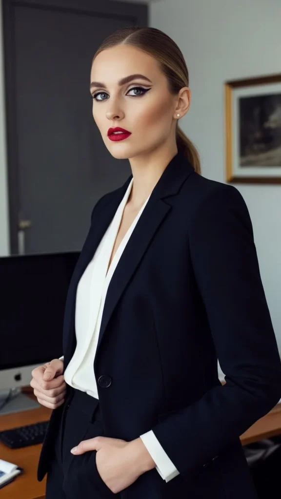 24. Minimal Outfit With Bold Lip Color