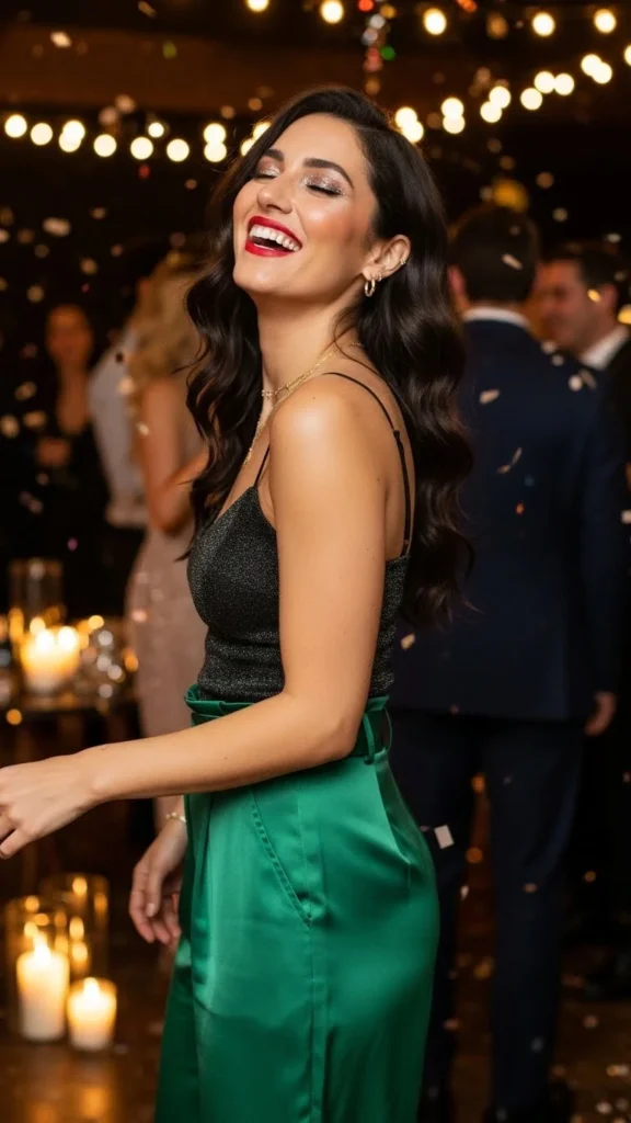 24. Satin Pants with a Fitted Top