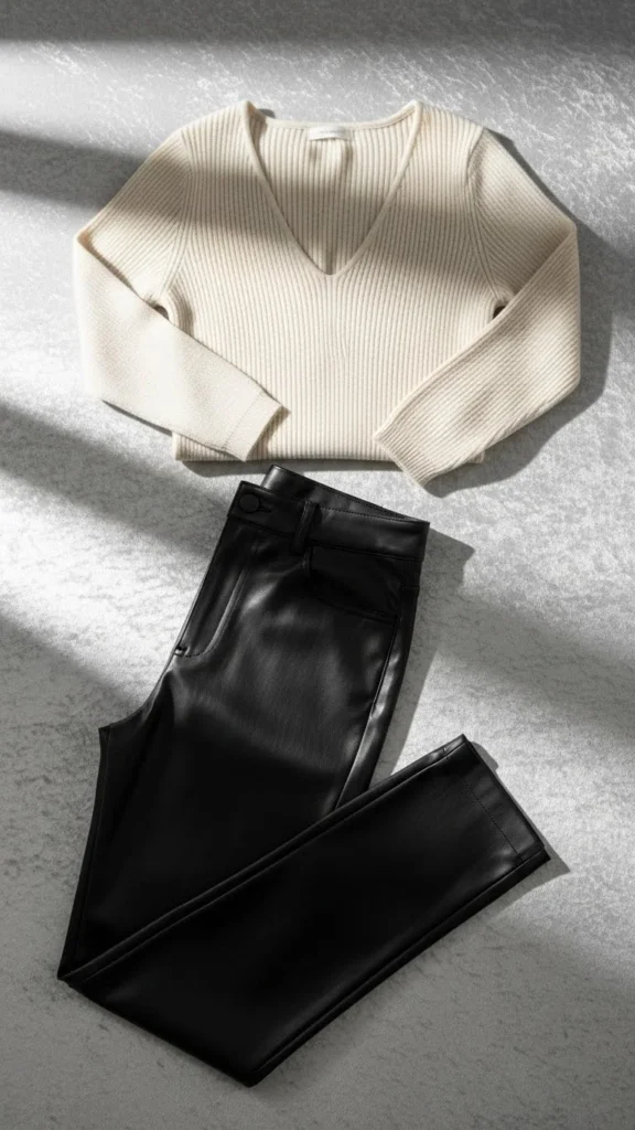 24. Simple Knit Top With Faux-Leather Pants