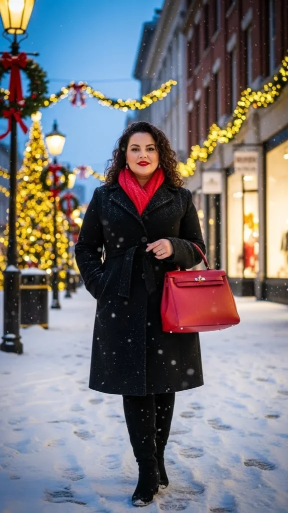 25. Monochrome Black Outfit with Red Accessories