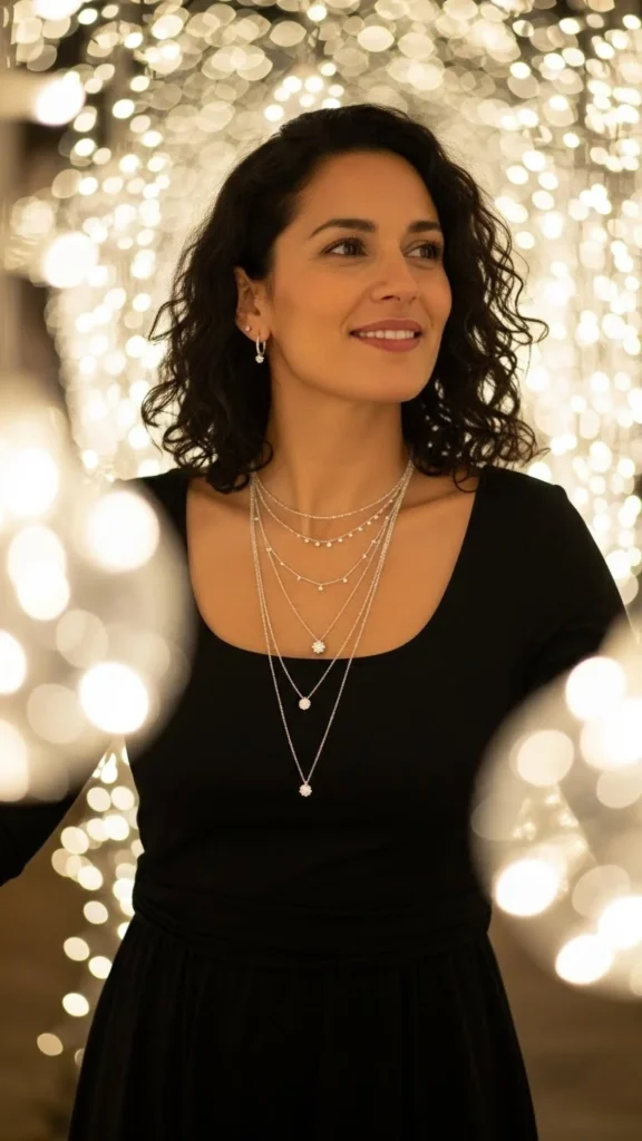 26. Black Dress with Silver Jewelry