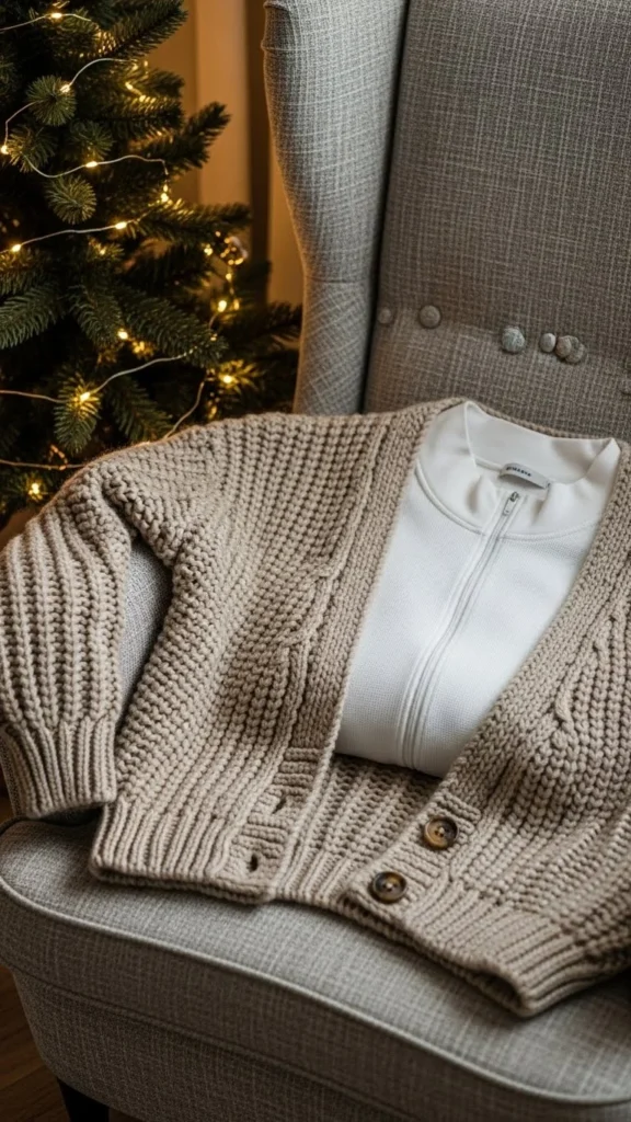 3. Chunky Cardigan + Thermal Top