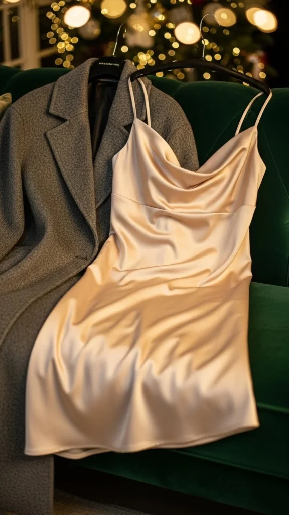 3. Satin Slip Dress With Long Coat