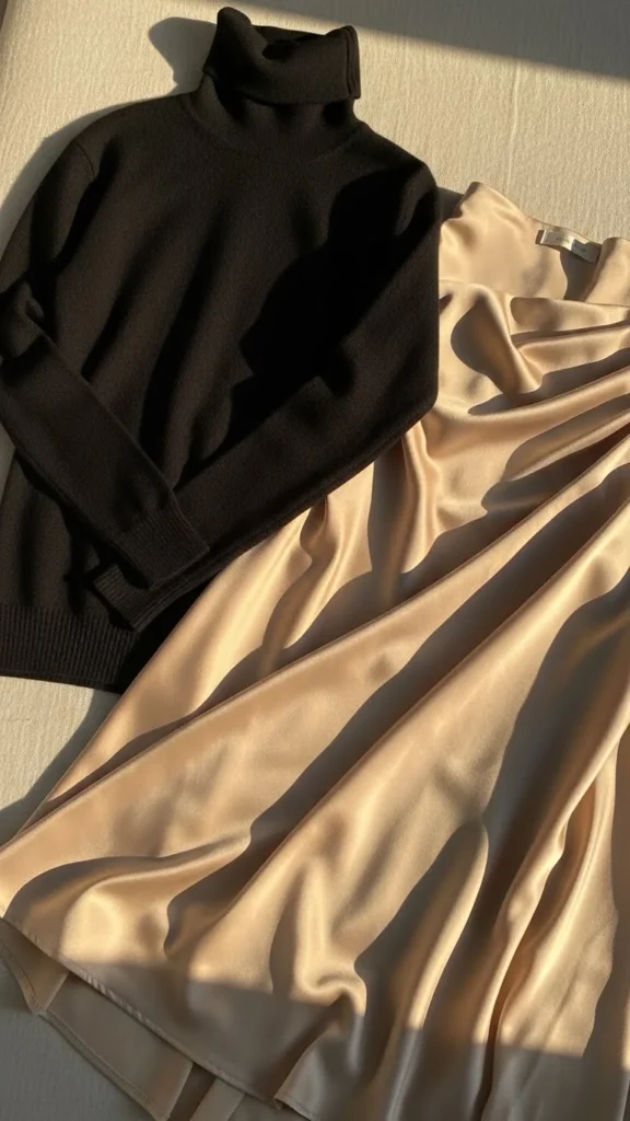 4. Black Turtleneck With Satin Skirt