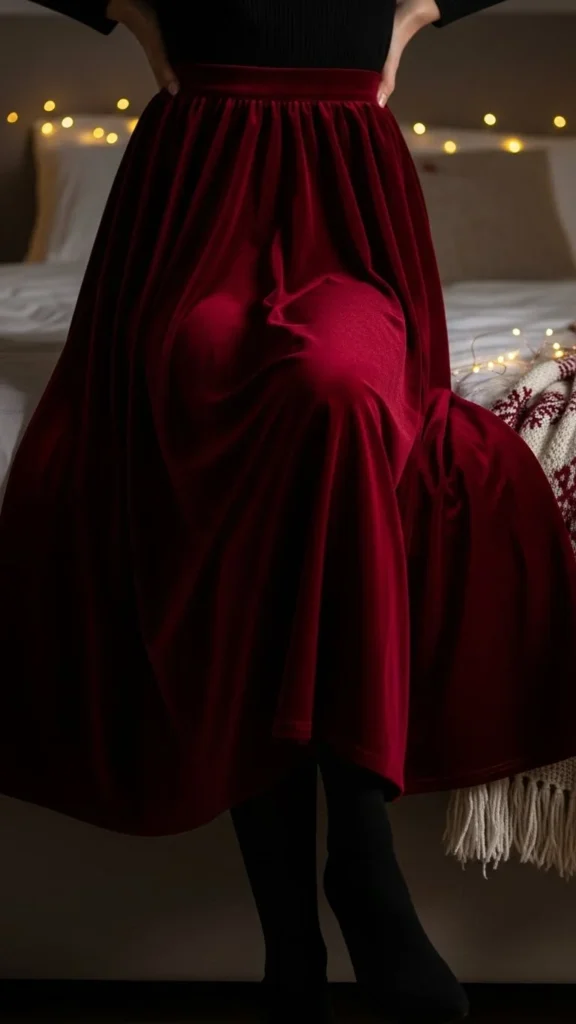 4. Burgundy Velvet Midi Skirt