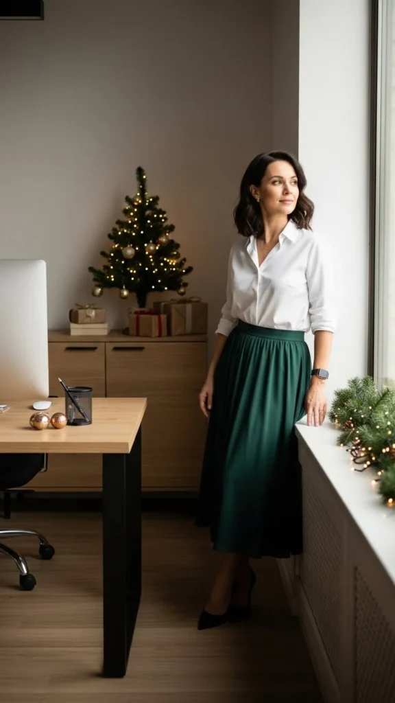 4. Midi Skirt With a Crisp Button-Down