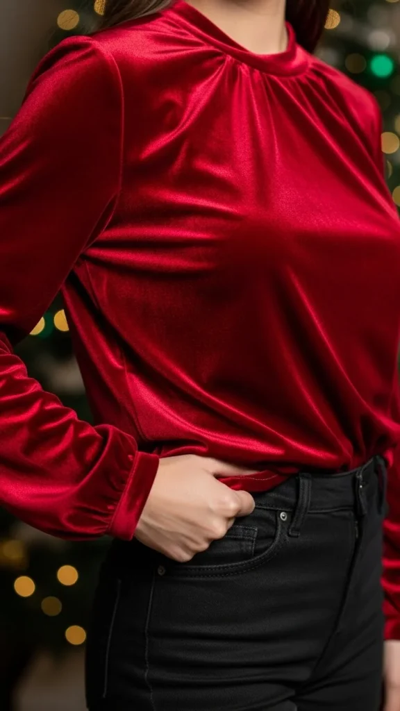 4. Red Velvet Top + Black Jeans