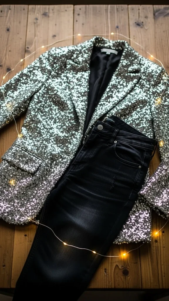 4. Silver Sequin Blazer With Black Jeans