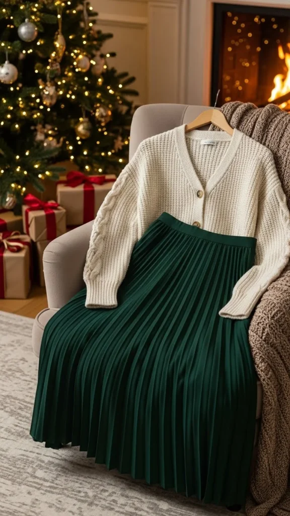 4.Pleated Skirt With a Cardigan Layer