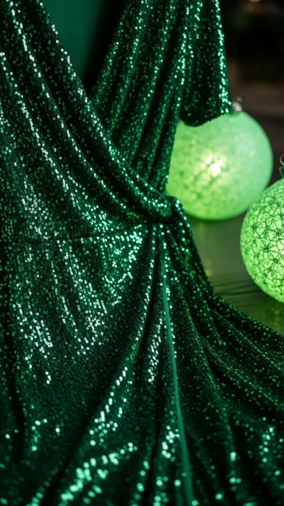 5. Emerald Sequin Wrap Dress