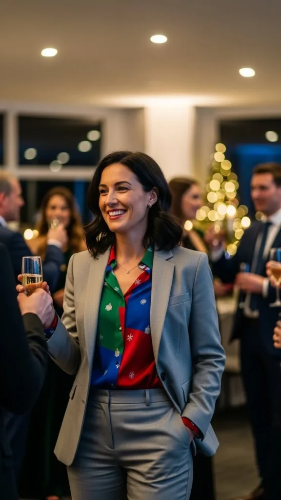 5. Neutral Suit With a Festive Inner Layer