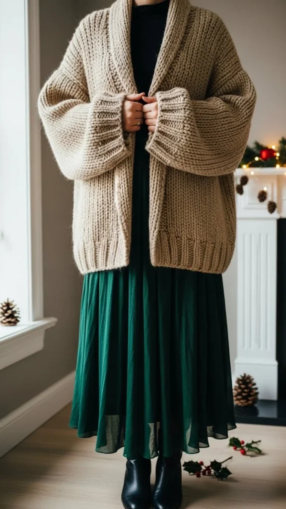 5. Oversized Cardigan + Midi Skirt