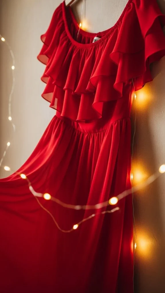 5. Red Off-Shoulder Ruffle Dress