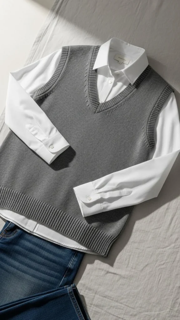 5. Sweater Vest Over a Button-Up