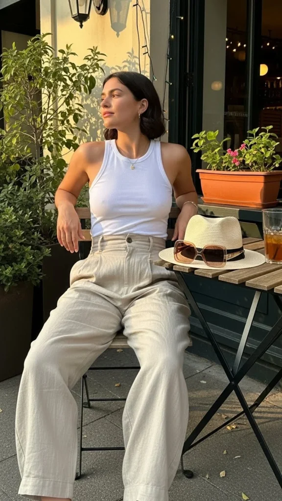 5. Tank Top with Linen Trousers